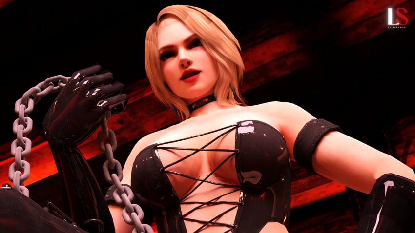 1girls 3d 3d_(artwork) blender blender_(software) blonde_hair blue_eyes bondage bondage_outfit breasts chains choker dead_or_alive dominant_female dominatrix elbow_gloves female gloves large_breasts le_sandman looking_at_viewer makeup ninja_gaiden pov rachel_(ninja_gaiden) short_hair smirk solo tagme xnalara