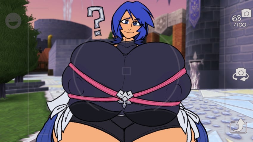 1girls ? alternate_breast_size aqua_(kingdom_hearts) barely_contained_breasts blue_eyes blue_hair camera camera_pov clothed colacoot hyper_breasts hyper_thighs kingdom_hearts kingdom_hearts_birth_by_sleep large_breasts medium_hair out_of_focus smile smiling_at_viewer solo_female thick_thighs