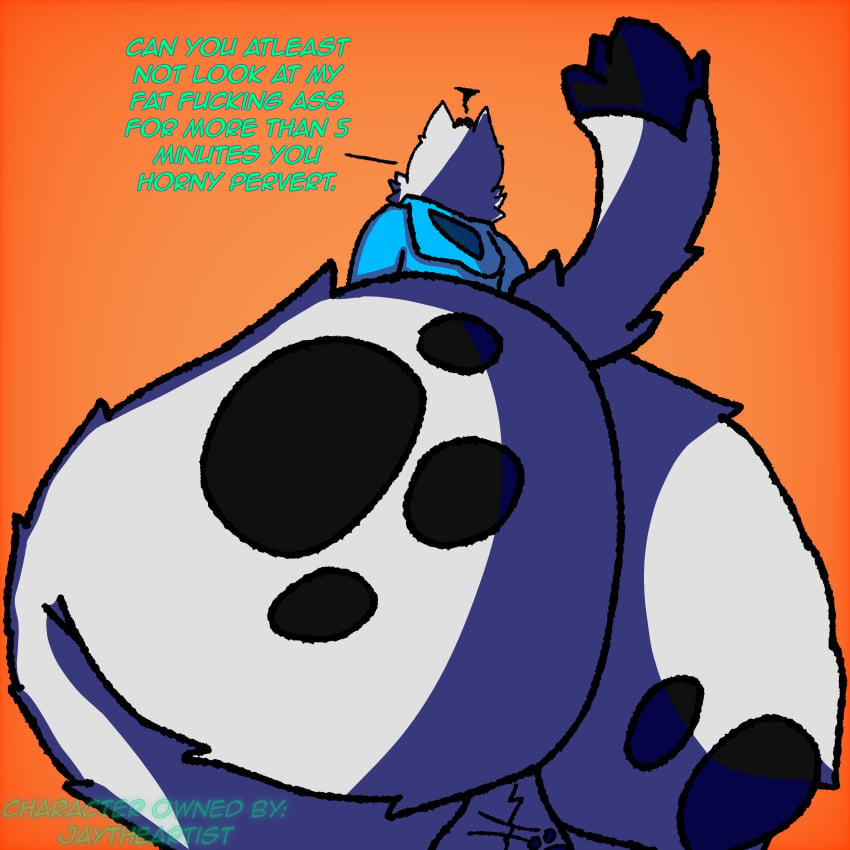 1boy adult annoyed_expression ass ass_focus ass_view balls ballsack blue_hoodie cat_tail catboy catsona_jay dark_spots fuzzy_balls giant_ass hyper_ass jaytheartist male outside pawprints small_balls thick_thighs traced traced_art view_from_below