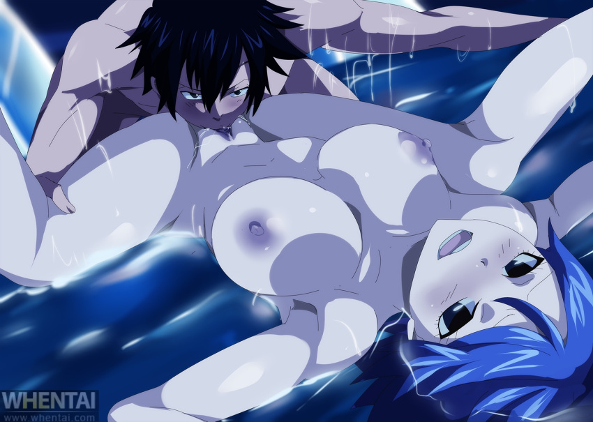 1boy 1boy1girl 1girls aidan big_breasts black_hair blue_hair busty cunnilingus devouring_pussy fairy_tail female gray_fullbuster hair juvia_lockser large_breasts large_breasts_cunnilingus looking_at_viewer male nipples nude oral pool smile water whentai