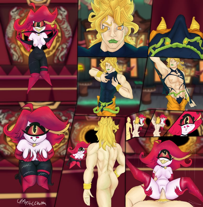 1_eye ass boobs crossover dio_brando eastern_and_western_character erection female flashing green_lipstick hazbin_hotel heart_shaped_areola holding holding_breast jojo&#039;s_bizarre_adventure meme muscles mysticchoppa niffty nipples orange_eyes pov red_eyes red_hair ripped_clothing ripping_clothing sex vivienne_medrano