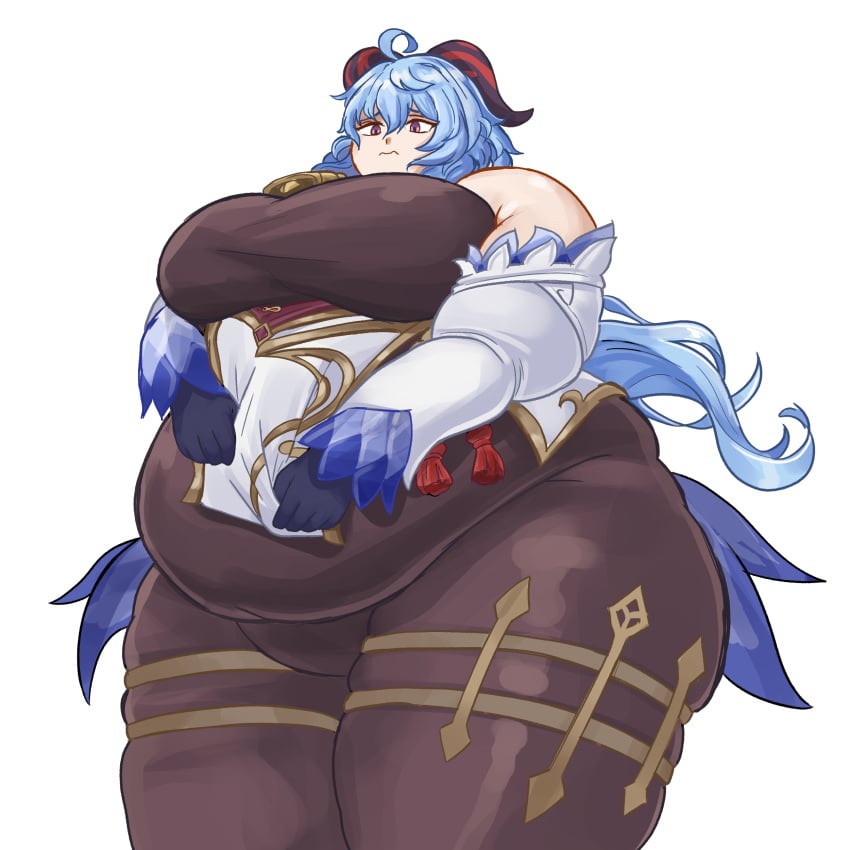 1girls bbw covering_self female female_only ganyu_(genshin_impact) genshin_impact huge_belly large_breasts nepirou overweight overweight_female solo solo_female standing thick_thighs weight_gain wide_hips