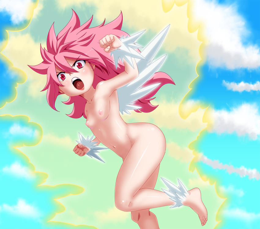 1girls aura dragon_force fairy_tail female female_only levitation nude outdoor pink_eyes pink_hair solo transformation wendy_marvell wendy_marvell_(dragon_force)