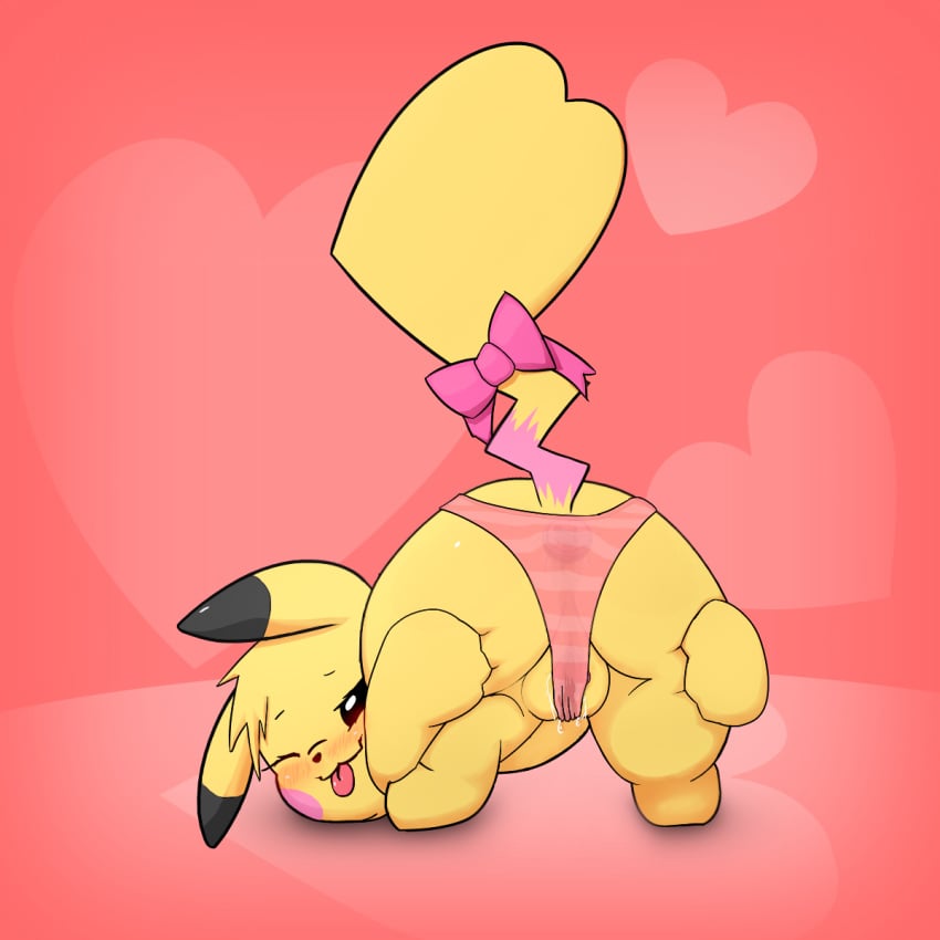 apefromspace3 ass ass_up blush bow buttplug color female female_only heart looking_at_viewer looking_back nintendo pikachu pokémon_(species) pokemon pussy pussy_juice rear_view red_eyes sex_toy solo spread_ass spreading tongue tongue_out video_games