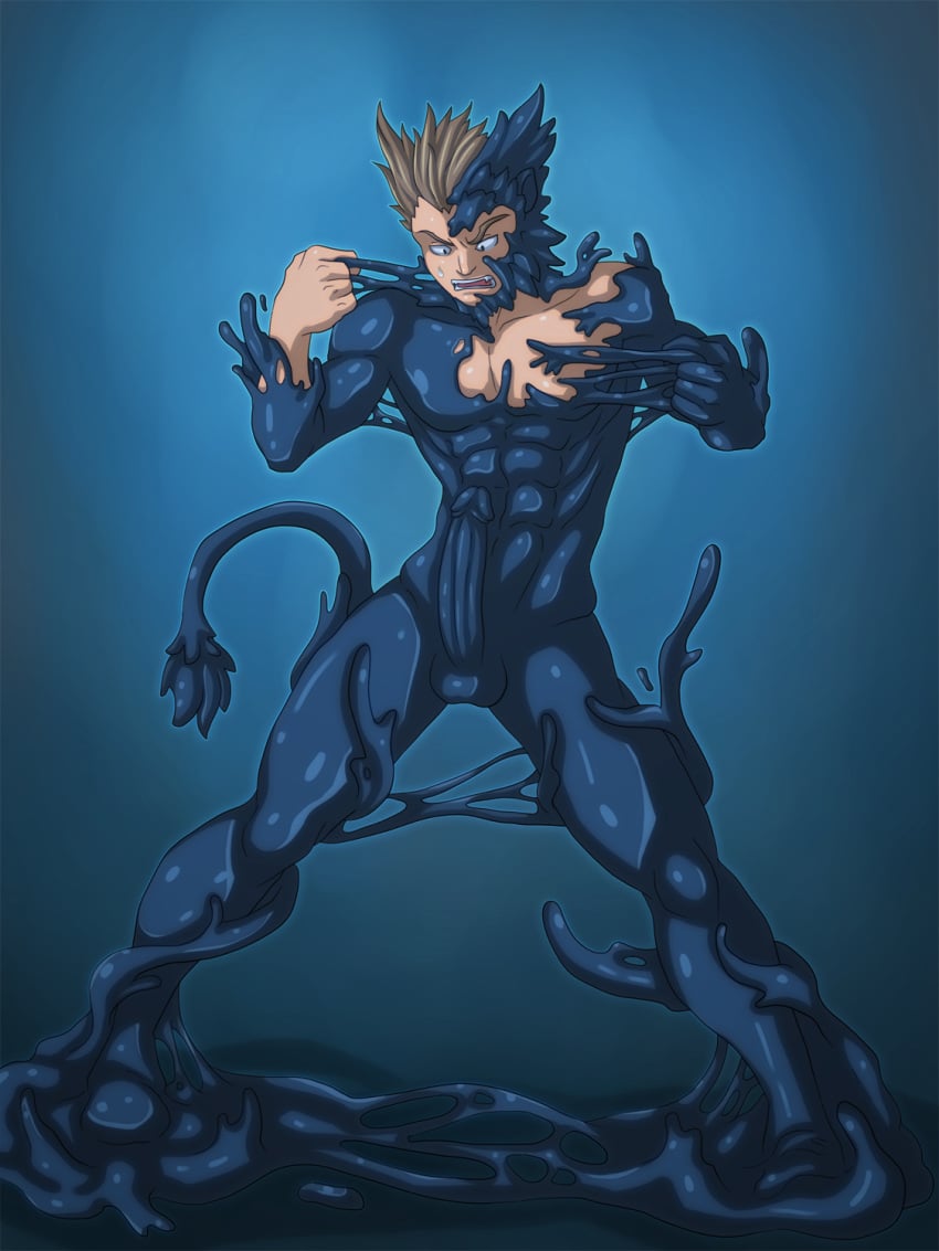 1boy abs ace_attorney coating covering feline gyakuten_saiban kenji lion liquid living male_only mammal rubber shi-long_lang suit symbiote tight-web