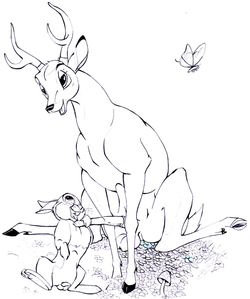 2boys anthro bambi_(character) bambi_(film) deer disney feral furry gay interspecies klaus_doberman male_only monochrome penis size_difference testicles thumper yaoi