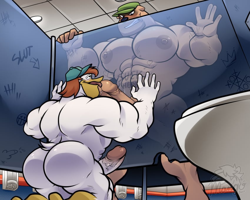 abs albertcrow anthro ass avian balls bathroom beagle beagle_boys big_ass big_butt canine disney domestic_dog duck ducktales ducktales_(2017) english_text erection gay gay_male glory_hole hat launchpad_mcquack licking licking_penis male male/male male_only muscles muscular muscular_male nipples nude oral oral_sex pecs sex yaoi