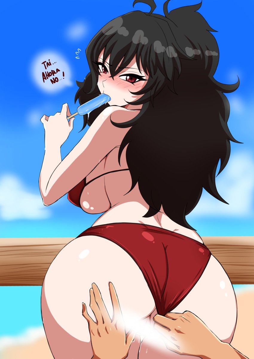 64571 6457i beach black_hair offscreen_male raven_branwen rwby taiyang_xiao_long