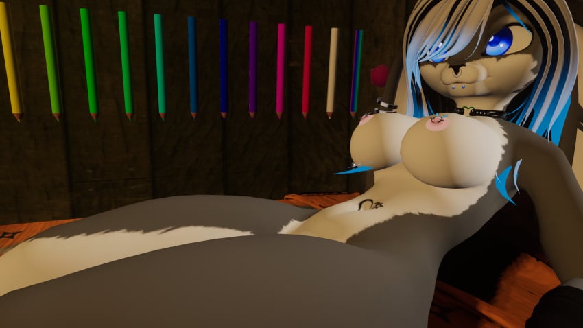 3d anthro big_breasts blue_eyes breasts ear_piercing female furry furry_female gloves heart_tattoo nipple_piercing nipples nose_ring pink_nipples presenting_pussy pussy rabbit_girl snakebite_piercing solo spread_legs stockings_only vrchat vrchat_avatar vrchat_model white_sclera