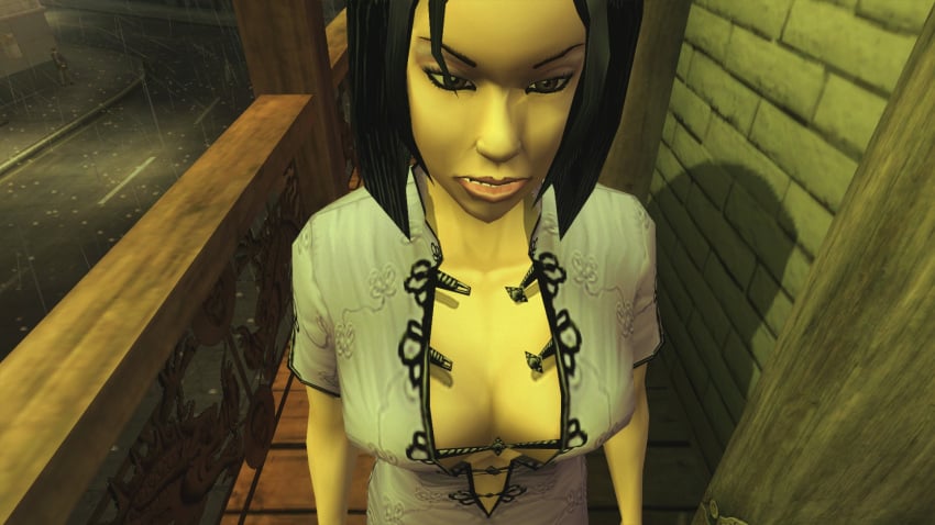 asian asian_female balcony big_breasts black_hair breasts brothel chinese_female cleavage forced_prostitution hitman hitman_contact_(2004) io-interactive mei_ling_(hitman_contact) prostitution rain raining sexy_clothing short_hair whored wood_floor