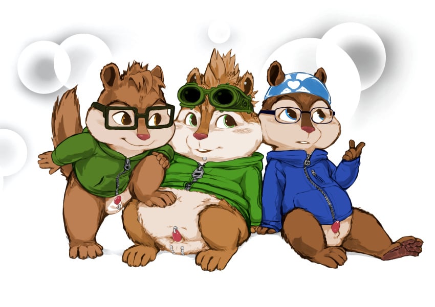 alvin_and_the_chipmunks alvin_seville anivex anthro balls chipmunk clothed clothing erection eyewear fan_character glasses group lando male mammal nude penis rodent simon_seville simple_background theodore_seville yaoi young