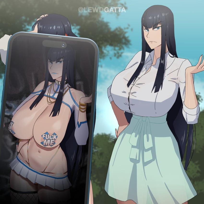2girls big_breasts black_hair blue_eyes female female_focus female_only kill_la_kill kiryuuin_satsuki large_breasts lewdgatta looking_at_viewer nipple_piercing pasties sisters solo solo_female