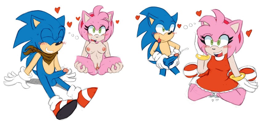 10s 2016 amy_rose anthro areola balls bandana big_breasts blush breasts cum cumshot duo erect_nipples erection exposed_torso extraspecialzone female footwear gloves handwear heart hedgehog humanoid male mammal mostly_nude nipples nude orgasm penis pussy shoes sonic_(series) sonic_the_hedgehog