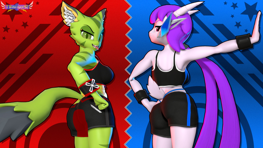 2girls anthro aquatic_dragon carol_tea dragon feline female female_protagonist freedom_planet freedom_planet_2 looking_at_viewer looking_back looking_back_at_viewer sash_lilac sportswear tbwinger92 video_games water_dragon wildcat