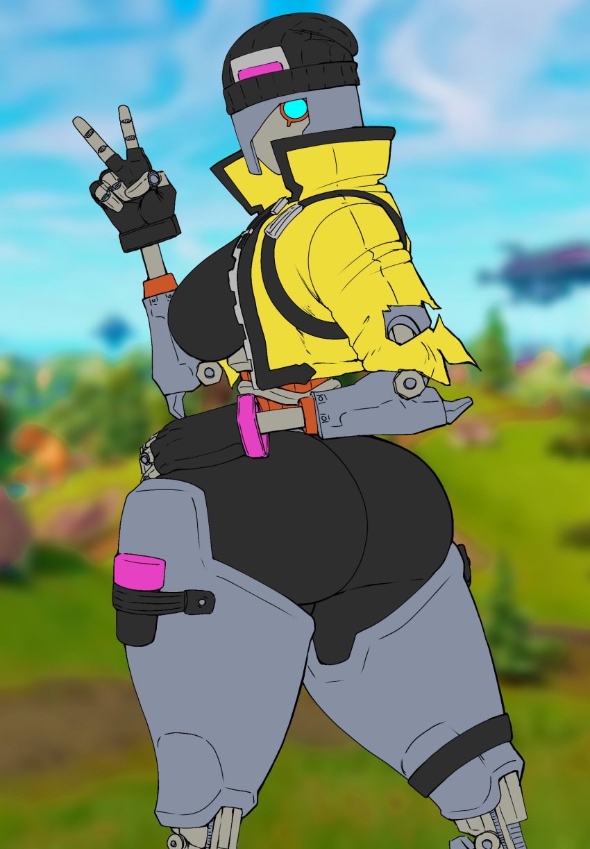 1girls 5_fingers ass ass_bigger_than_head ass_focus back back_view beanie big_ass big_breasts big_butt big_thighs breasts bubble_ass bubble_butt clothed clothing epic_games female female_only fortnite fortnite:_battle_royale functionally_nude functionally_nude_female gloves grey_body gynoid hand_on_hip hat headwear huge_ass humble_shark jacket joints large_breasts mechanical metallic_body mouthless no_mouth no_nipples no_shading no_visible_genitalia one_eye one_eye_covered partially_clothed peace_sign pose rebel_(fortnite) robot robot_girl robot_humanoid robot_joints robotic screencap_background small_waist solo solo_female solo_focus thick_thighs torn_clothes v v_sign wasp_waist wide_hips