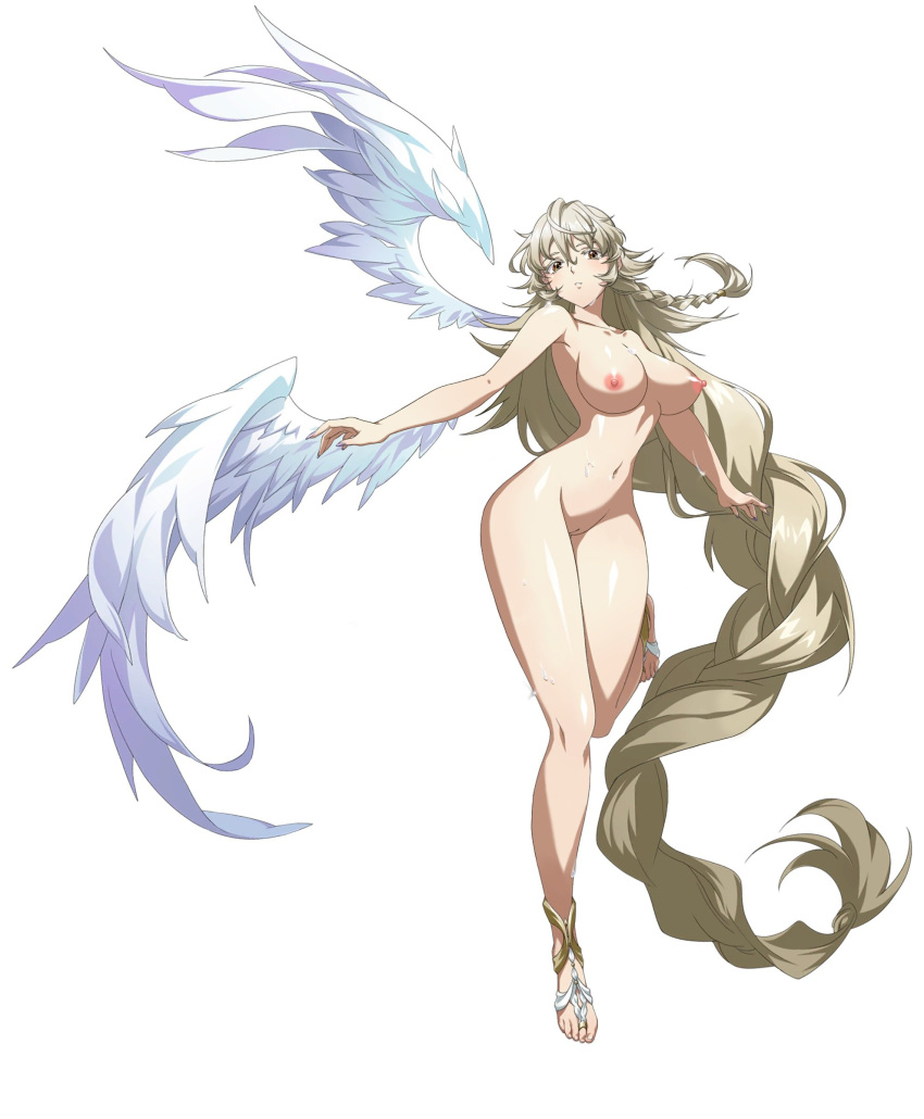 big_breasts braided_hair female grenshiel langrisser long_hair nude nude_edit solo tagme wings