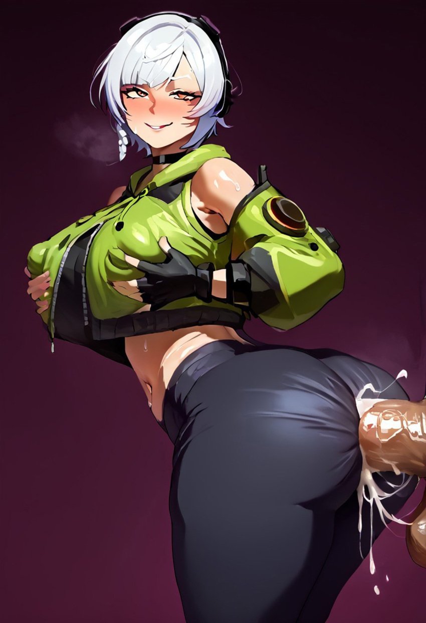 1girls 1male ai_generated anal_through_clothes anby_demara big_ass big_breasts big_penis blush clothed cum female forced_in_fabric gvukub short_hair steam sweat tagme thick_thighs unartist unseen_male_face white_hair zenless_zone_zero