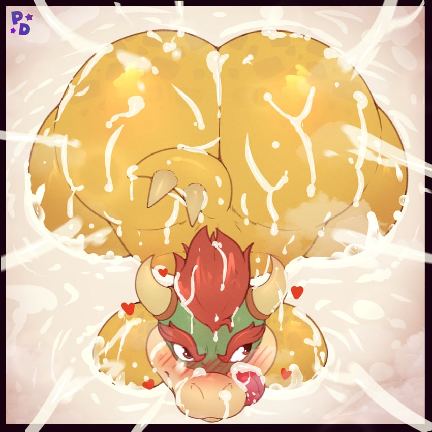 absurd_res anthro ass big_butt blush blush_lines bodily_fluids border bowser bowser_day cum cum_bath cum_everywhere cum_in_hair cum_on_back cum_on_body cum_on_butt cum_on_face cum_on_leg cum_on_shoulder ejaculation eyebrows gay genital_fluids group hair heart_symbol hi_res high-angle_view horn koopa licking licking_cum licking_lips male male/male mario_(series) messy multicolored_body nintendo offscreen_character offscreen_male partially_submerged pony_dreaming red_eyebrows red_eyes red_hair reptile scalie spiked_tail spikes spikes_(anatomy) submerged_legs tail tongue tongue_out turtle wide_hips yellow_body