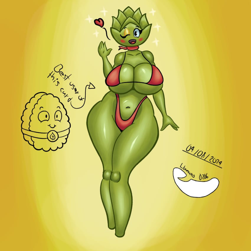 big_ass big_breasts bikini heartichoke_(pvz) lbanano0206 plant_girl plants_vs_zombies pvz_heroes