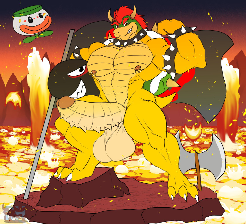 2024 2_horns abs animate_inanimate anthro anthrofied artist_logo axe balls biceps big_balls big_muscles big_penis biped black_bracelet black_collar black_flag bodily_fluids bowser bowser_day bowser_logo bracelet bullet_bill claws collar colored colored_line_art countershading daikuhiroshiama digital_drawing_(artwork) digital_media_(artwork) erection eyebrows fangs feet fingers fire fire_background fist flag flag_(object) flat_colors flexing flexing_bicep flexing_muscles foreskin genital_fluids genitals glans green_body green_shell grin grinning_at_viewer hair hi_res holding_object horn huge_balls huge_cock initials jewelry koopa koopa_clown_car lava light lighting logo looking_at_viewer male male_only manly mario_(series) mouth_closed muscular muscular_anthro muscular_arms muscular_legs muscular_male muscular_thighs nintendo nipple_piercing nipples non-mammal_balls non-mammal_nipples nude nude_anthro nude_male one_leg_up pecs penis piercing pink_glans pink_nipples plantigrade pupils raised_arm raised_leg red_eyes red_hair reptile retracted_foreskin scaled_penis scalie sharp_teeth shell short_tail sky slit_nostrils smile smiling_at_viewer snout solo spiked_bracelet spiked_collar spiked_penis spiked_shell spikes spikes_(anatomy) standing tail teeth thick_eyebrows thick_penis translucent_logo turtle turtle_shell weapon_on_ground white_sclera white_spikes