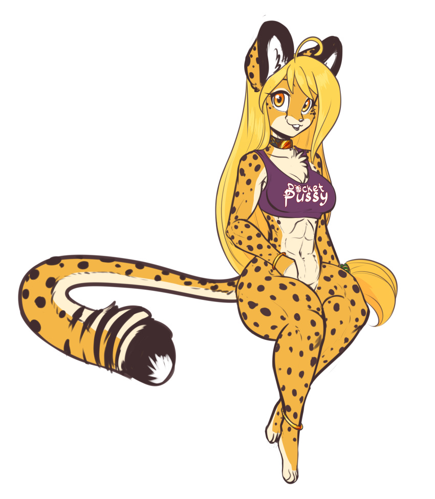 abs absurdres ahoge anklet anthro blonde_hair bottomless bracelet breasts cheetah choker cleavage collar feline female female_only furry highres long_hair looking_at_viewer mihari muscles original original_character scorpdk smile solo spots tank_top thick_thighs thighs toned wide_hips yellow_eyes