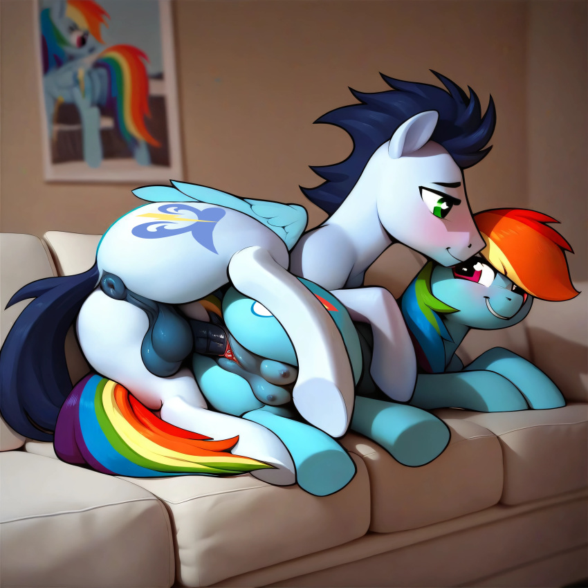 ai_generated anus balls couch crotchboobs doggy_style equine equine_anus equine_genitalia equine_penis equine_pussy female friendship_is_magic horsecock male male_penetrating_female my_little_pony nipples on_side pegasus penetration penis_in_pussy pony rainbow_dash_(mlp) sex soarin_(mlp) vagina vaginal_penetration