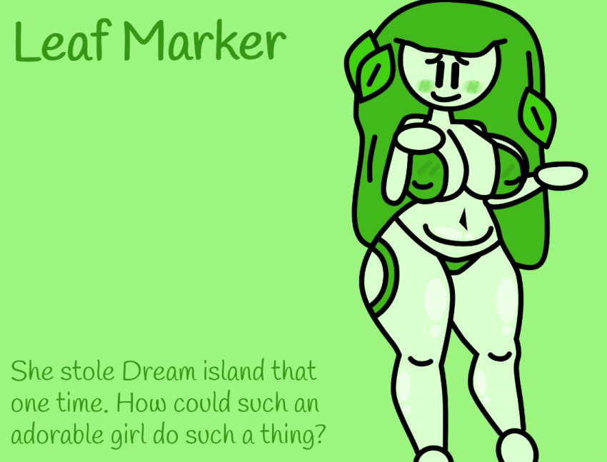 bikini blushing_at_viewer female find_the_markers green_body green_hair justmad9876 leaf leaf_marker leafy_(bfdi) light_green_skin object_show object_shows thick_thighs