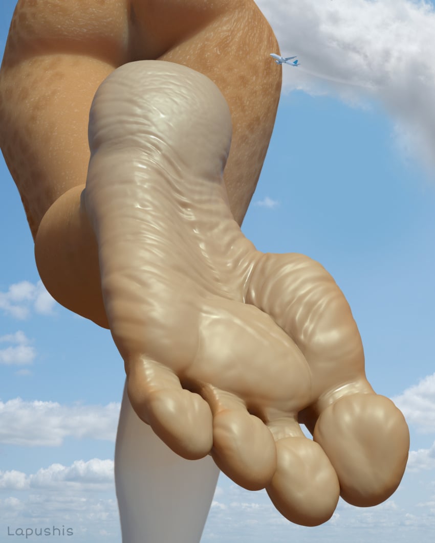 3d_(artwork) 5_toes anthro ass digital_media_(artwork) feet female foot_fetish foot_focus gastropod hi_res humanoid_feet lapushis low-angle_view macro mollusk plantigrade snail soles solo toes wrinkled_feet wrinkles