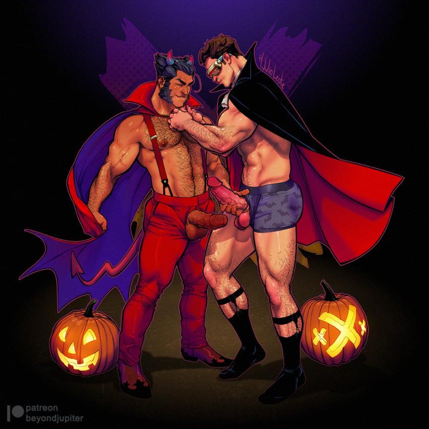 2boys artist_name balls bara bara_tits barazoku beyondjupiter big_balls big_bulge big_penis body_hair boxers bulge claws clothing costume cyclops_(x-men) demon erection facial_hair fangs gay hairy_chest hairy_male halloween halloween_costume handjob holidays huge_bulge human james_howlett julio_leote leg_hair logan_(x-men) male male/male male_nipples male_only manly marvel marvel_comics masturbation mature_male muscular_male mutton_chops no_visible_genitalia penis penis_outline scott_summers sideburns tight_clothing uncensored underwear vampire wolverine_(x-men) x-men yaoi