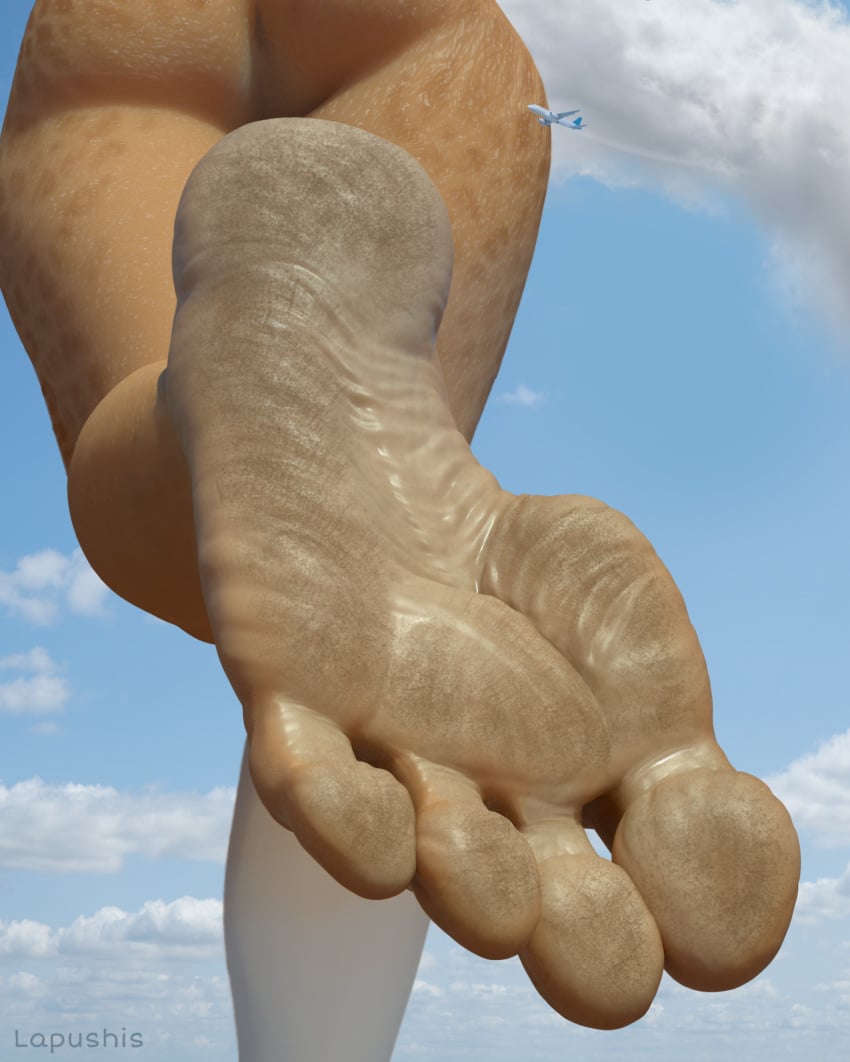 3d_(artwork) 5_toes anthro ass digital_media_(artwork) dirty dirty_feet feet female foot_fetish foot_focus gastropod hi_res humanoid_feet lapushis low-angle_view macro mollusk plantigrade snail soles solo toes wrinkled_feet wrinkles