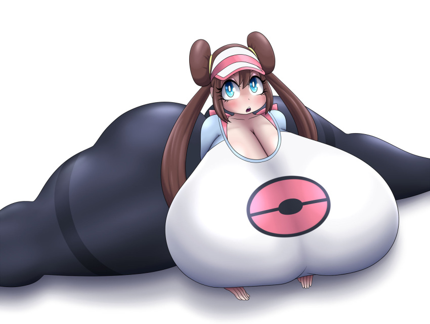 1girls aqua_eyes bbw blue_eyes blush brown_hair cleavage female gigantic_breasts gigantic_thighs hair_bun hair_buns hat headwear hi_res leggings light-skinned_female light_skin long_hair looking_at_viewer luditima obese open_mouth overweight pantyhose pokemon rosa_(pokemon) shirt simple_background solo splits thighs very_long_hair