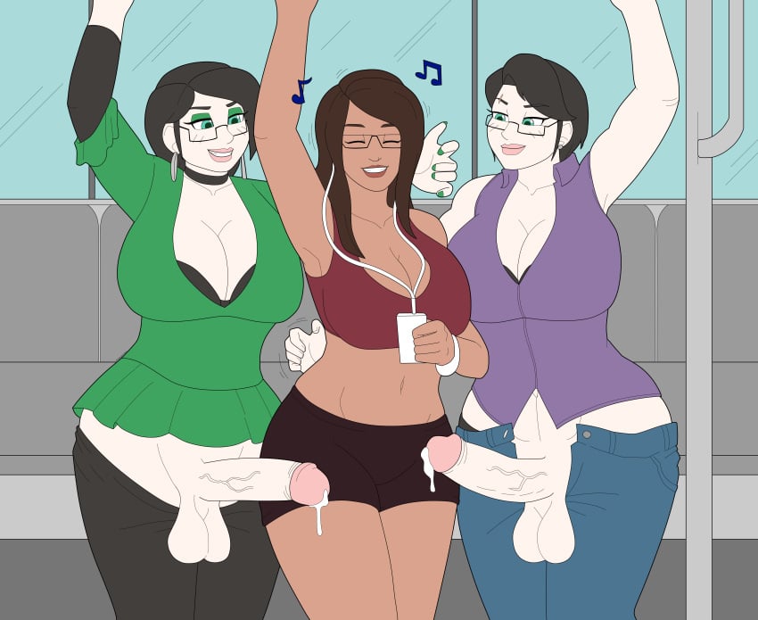 1girls 2futas athorment athorment_oc balisk_oc balls black_hair bra cleavage clothed clothing dani_(balisk) dani_(balisk)_(futa) dark-skinned_female dark_skin erin_(vixen_county_volleyball_team) female futa_on_female futanari glasses human imminent_sex jeans large_penis molestation mostly_clothed nadia_(balisk) nadia_(balisk)_(futa) pale-skinned_futanari pale_skin penis public_exposure short_hair subway subway_train tagme veiny_penis vixen_county_volleyball_team