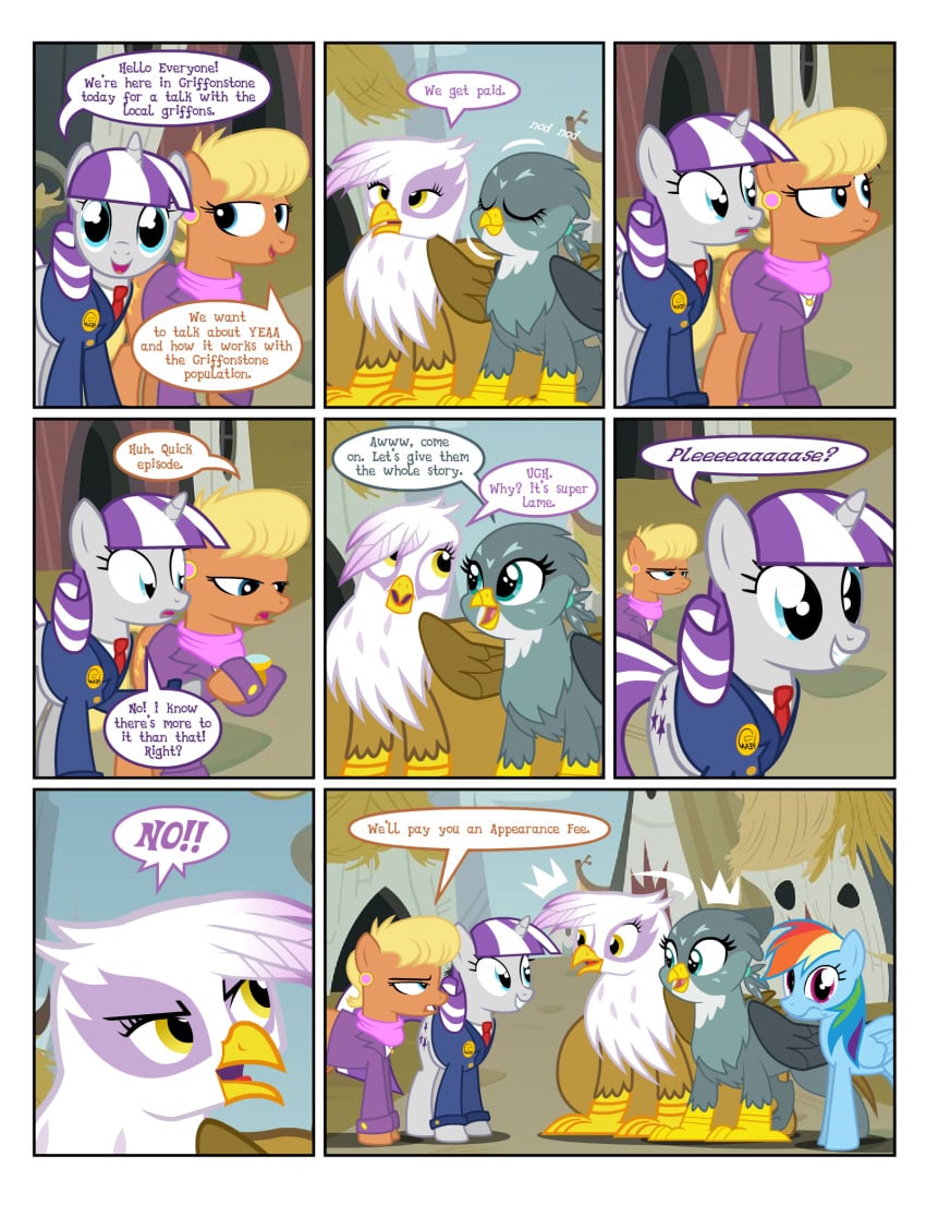 english_text female flashequestria gabby_(mlp) gilda_(mlp) griffonstone large_belly ms._harshwhinny_(mlp) my_little_pony pregnant rainbow_dash_(mlp) smug starry_eyes text twilight_velvet_(mlp) watch wingding_eyes yeaa_(comic)