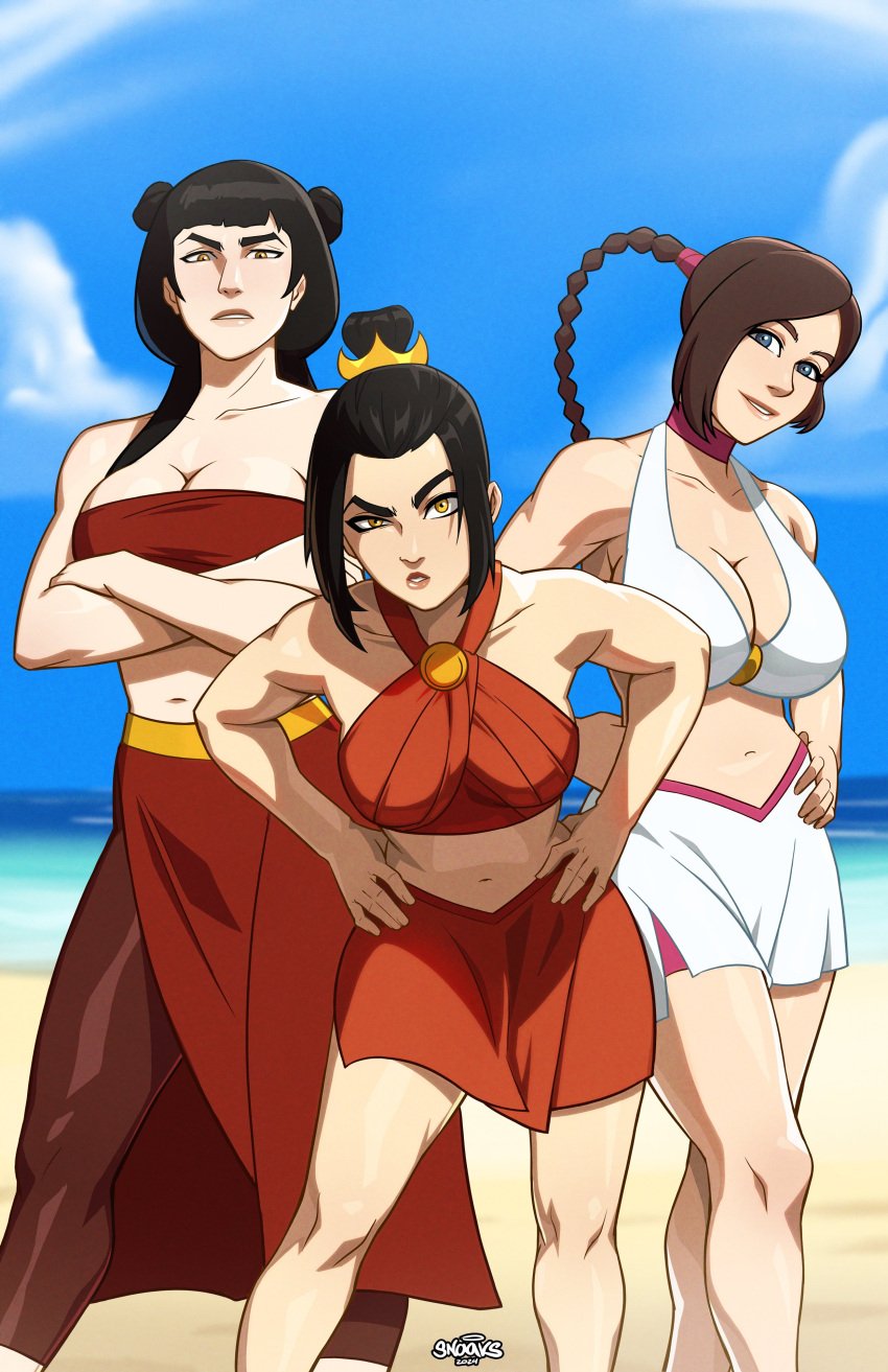 2024 3girls athletic athletic_female avatar_legends avatar_the_last_airbender azula beach big_breasts bikini black_hair breasts brown_hair busty female female_focus female_only fire_nation hourglass_figure long_hair mai_(avatar) makeup multiple_girls naavs navel nickelodeon outdoors outside swimsuit tied_hair ty_lee wide_hips yellow_eyes