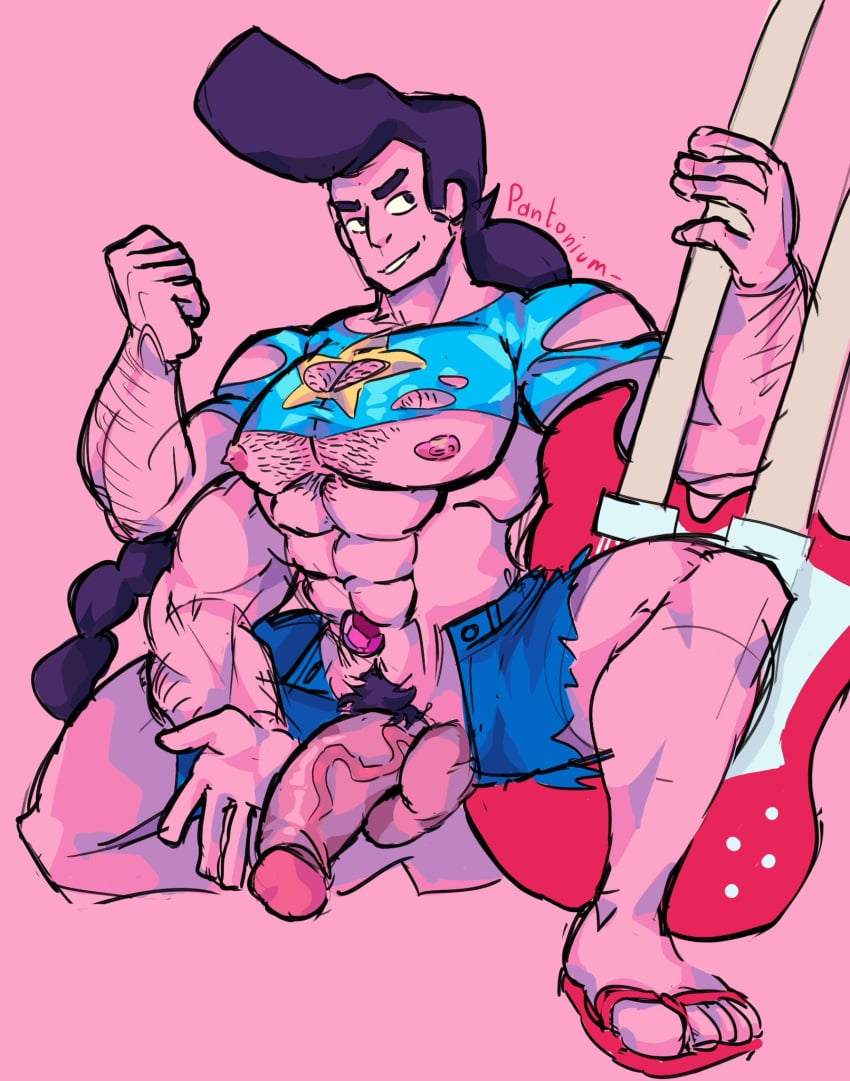 3_arms balls bara big_penis body_hair boner erection fusion gem_(species) gem_fusion guitar male male_only penis penis_out pigeonpantonium ripped_clothing solo solo_male spread_legs steg_(steven_universe) steven_universe