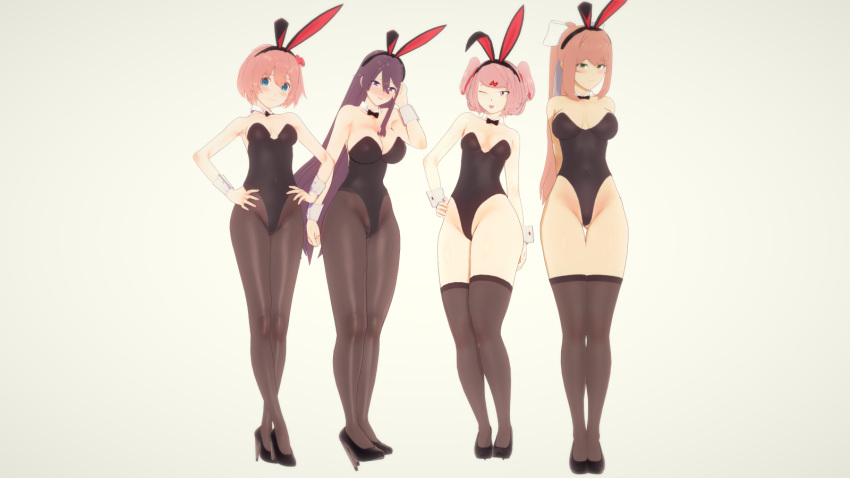 3d 3d_(artwork) 4girls breasts bunny_ears bunnysuit doki_doki_literature_club female_only kaoskatsu koikatsu koikatsu_(medium) monika_(doki_doki_literature_club) natsuki_(doki_doki_literature_club) pink_hair sayori_(doki_doki_literature_club) yuri_(doki_doki_literature_club)