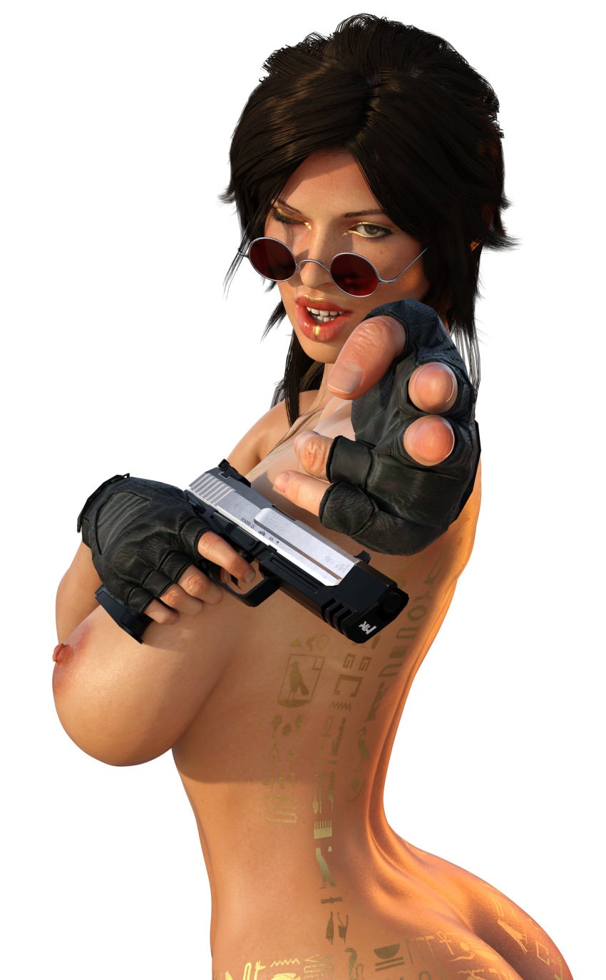 3d areolae ass big_breasts breasts brown_eyes brown_hair bubble_butt busty butt_crack female female_focus female_only finger_gun heartist3d hourglass_figure lara_croft lara_croft_(survivor) large_breasts long_hair looking_over_eyewear looking_over_sunglasses nipples nude nude_female nudity pinup pinup_pose ponytail sunglasses tagme tinted_eyewear tomb_raider tomb_raider_(survivor) wide_hips