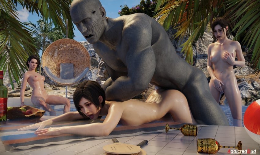 1boy 1monster 3d 3d_(artwork) 3d_model 3d_render 3girls ada_wong addictedbud arms_in_front asian asian_female biohazard blender_(software) blender_cycles brown_hair brunette_hair capcom caucasian caucasian_female claire_redfield doggy_style doggy_style_position enjoying enjoyment fingering fingering_self hills humanoid jill_valentine laying_on_ground laying_on_stomach light-skinned_female light_skin looking_at_another medium_hair mr_x orgasm orgasm_face painful painful_penetration palm_tree palm_trees plank ponytail ponytail_female pool resident_evil resident_evil_2 resident_evil_2_remake resident_evil_3_remake sex summer suprised suprised_look vaginal_penetration vaginal_sex