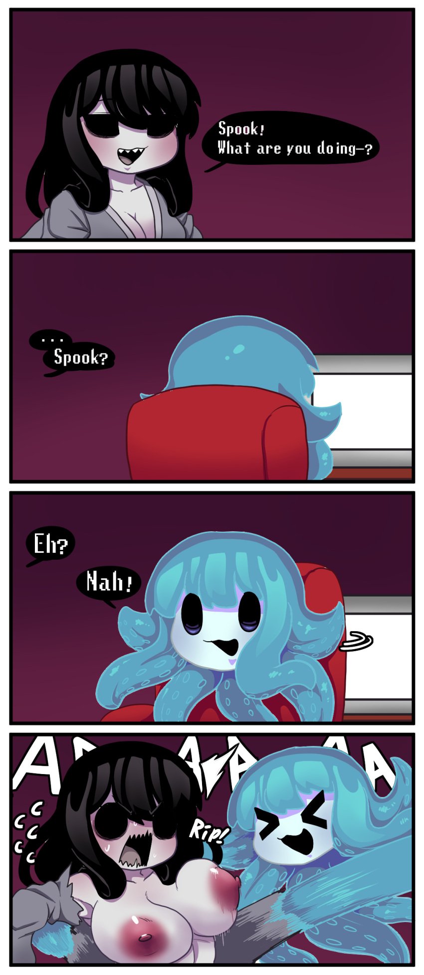 big_breasts black_hair blue_hair blue_skin comic cute cute_face english english_text ghost ghost_girl monster monster_girl ripped_clothing specimen_4 spooky's_house_of_jump_scares spooky's_jump_scare_mansion spooky_(shojs) spooky_(sjm) tagme tentacle text white_skin whitewo1f