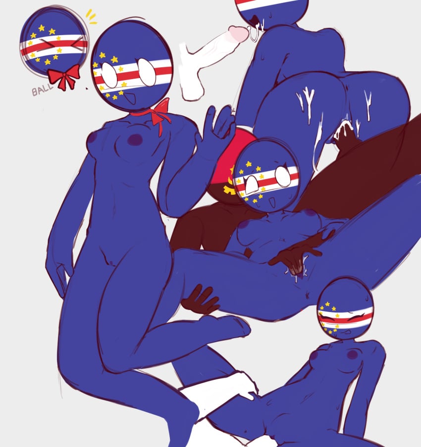 1girl 2boys angola_(countryhumans) black_body blue_body breasts bulge cape_verde_(countryhumans) countryhumans countryhumans_girl cum cum_in_mouth cum_in_pussy cum_inside cum_on_body female fingering first_porn_of_character penis pussy sleepserumm straight vaginal vaginal_fingering vaginal_penetration white_body