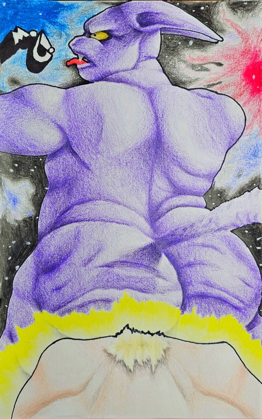 absurd_res anthro ass big_butt champa constellation domestic_cat dragon_ball dragon_ball_super duo felid feline felis galaxy hairless hairless_cat hi_res male male/male mammal marthan_crowl_(artist) muscular muscular_male overweight overweight_anthro overweight_male pubes saiyan slightly_chubby slightly_chubby_anthro slightly_chubby_male space sphynx_(cat) star super_saiyan toei_animation