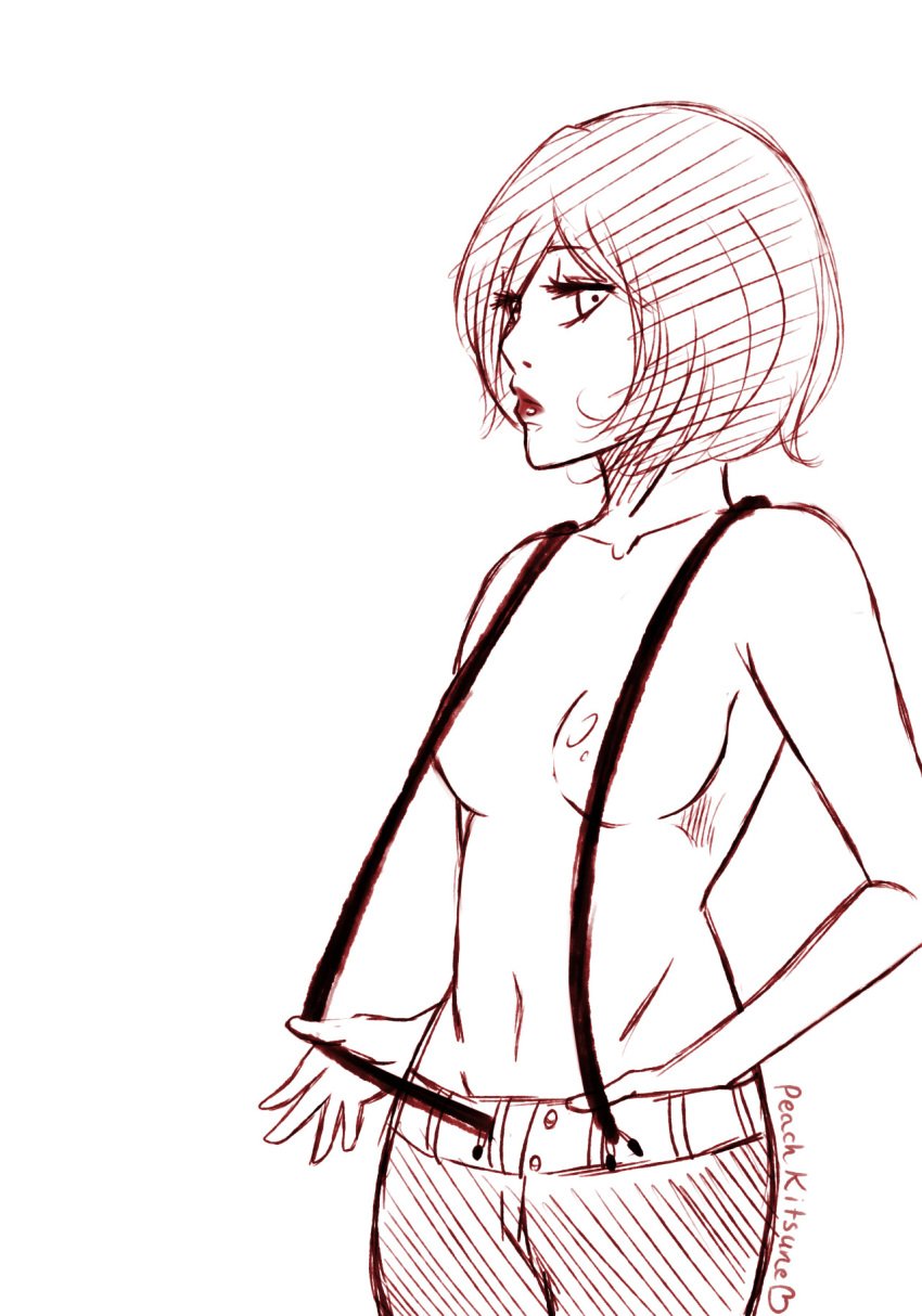 black_hair bleach kuchiki_rukia pant short_hair sketch solo