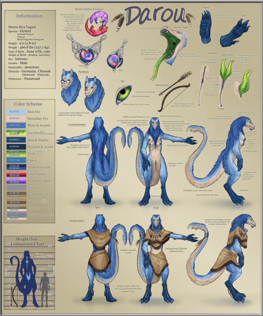 4_breasts 4_toes 5_fingers animal_genitalia animal_penis anthro anus archery barbed_penis big_claws biped blue_fur blue_skin border breasts brown_background clothed clothing cuntboy cuntboy_sans_balls darou digitigrade diphallia diphallism english_text eyewear feathers fur furgonomics genital_slit glasses glowing green_eyes grey_border hemipenes herm hermaphrodite human hybrid intersex jewelry komodo_dragon lizard long_neck long_tail long_tongue male male_with_breasts maleherm mammal mane mane_hair model_sheet mongoose monitor_lizard multi_breast multi_genitalia multi_penis multicolored_fur multiple_poses necklace nude open_mouth pawpads pendant penis pose prehensile_penis purple_fur pussy red_scales reptile ribbed_penis robe scales scalie semi-anthro silhouette simple_background size_difference slit small_breasts tail_tuft tan_fur text theowlette thick_tail toes tongue tongue_out tribal tuft two_tone_fur unusual_genitals wide_hips