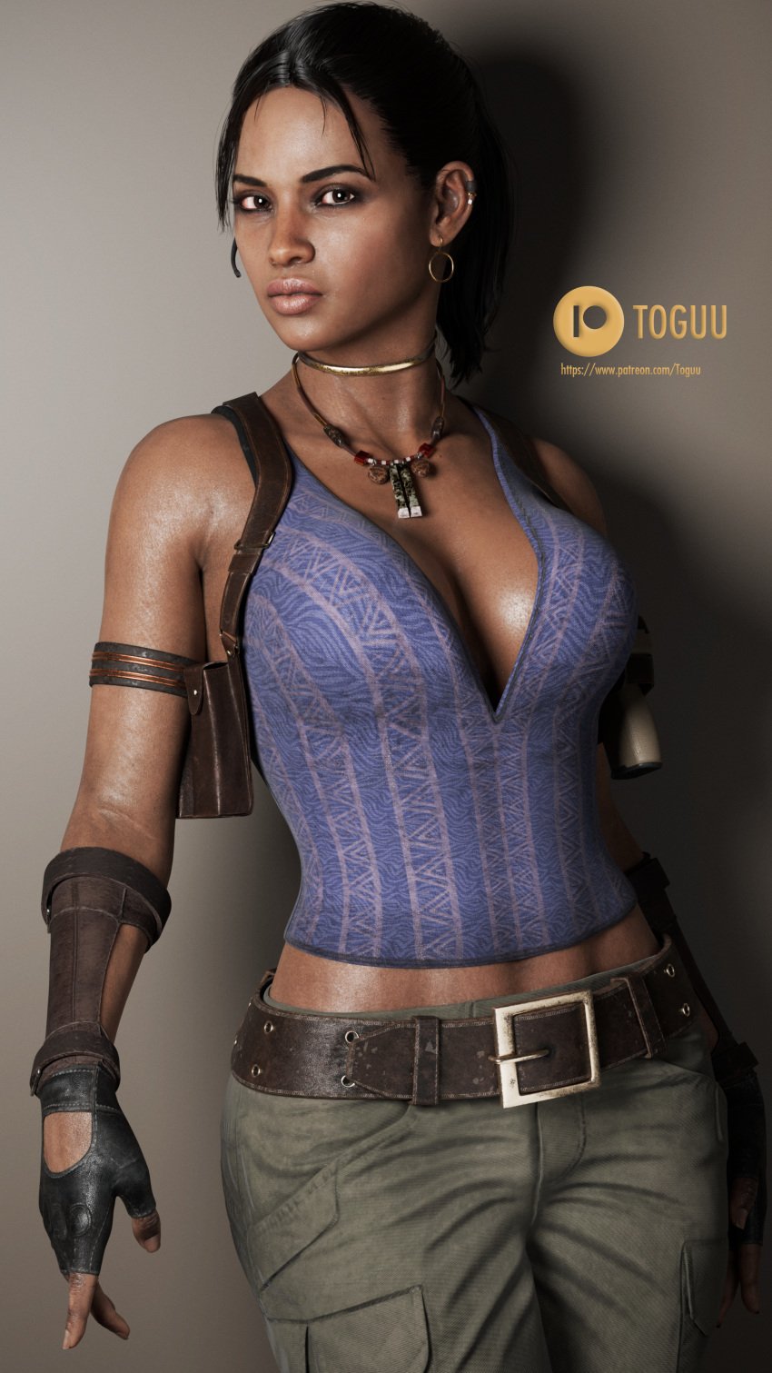 1girls 3d blender dark-skinned_female dark_skin erotic-3d-art female female_focus female_only looking_at_viewer resident_evil resident_evil_5 sheva_alomar solo solo_female solo_focus toguu