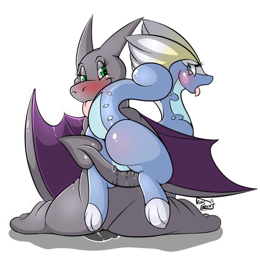 2015 aerodactyl anthro ass aurorus blue_eyes blush duo eyelashes female green_eyes half-closed_eyes hi_res kingbeast kneeling looking_back membranous_wings nintendo open_mouth pokémon_(species) pokemon pokemon_rgby pokemon_xy pussy pussy_juice raised_tail sex simple_background smile tail_sex tongue tongue_out video_games wet white_background wings yuri