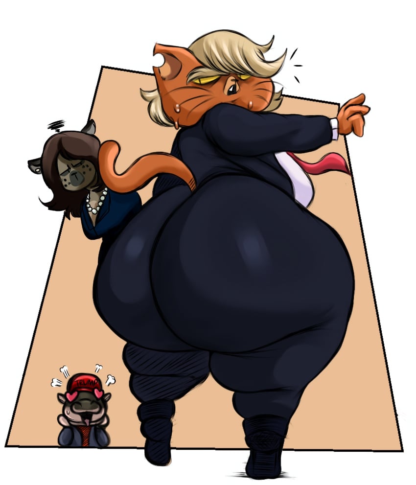 1_anothercat 1boy 1girls anothercat anthro ass big_ass catboy dat_ass donald_trump dumptruck_ass fat_ass female huge_ass kamala_harris male politics