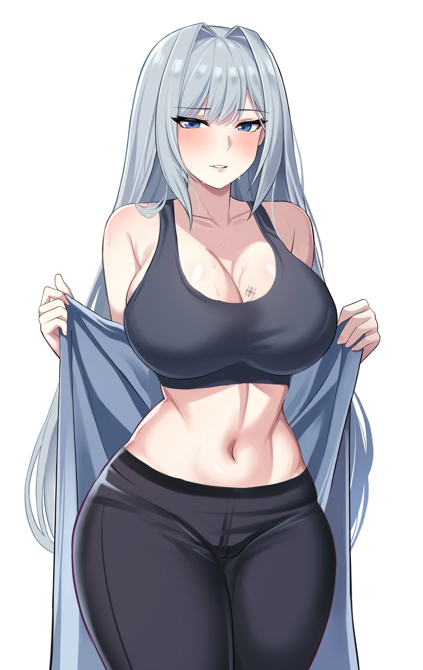 1girls absurd_res bare_shoulders big_breasts black_legwear black_sports_bra blue_eyes breast_tattoo breasts cleavage ethel_(xenoblade) female female_only highres hourglass_figure large_breasts legwear long_hair looking_at_viewer massive_breasts midriff milf monolith_soft namu_(112namu) navel nintendo silver_hair sports_bra sweat sweatdrop sweating tattoo tights undressing very_long_hair wide_hips xenoblade_(series) xenoblade_chronicles_3 yoga_pants