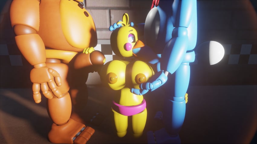 3d 3d_(artwork) animatronic big_breasts blowjob five_nights_at_freddy&#039;s fnaf gangbang handjob nipples thick_thighs threesome toy_bonnie_(fnaf) toy_chica_(fnaf) toy_freddy_(fnaf)