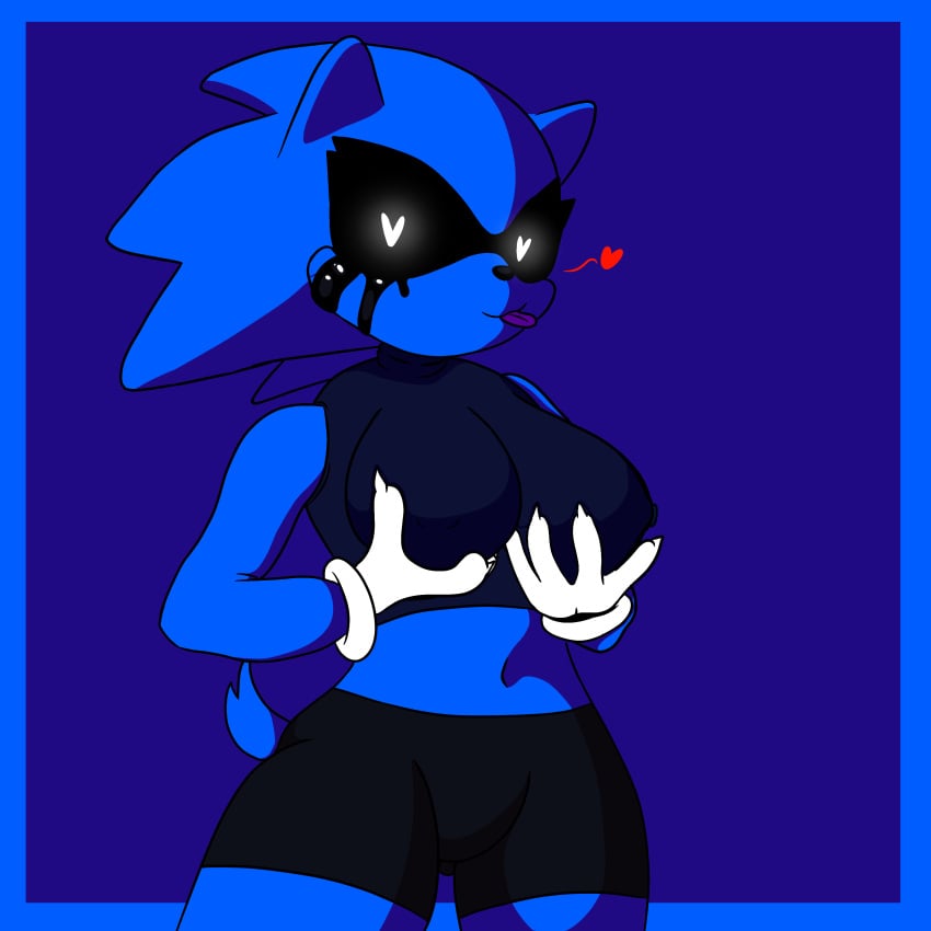 1girls big_breasts blue_body blue_fur fanon female holding_breast sonic.exe_(series) sonic_(series) tongue_out wearing_clothes white_eyes