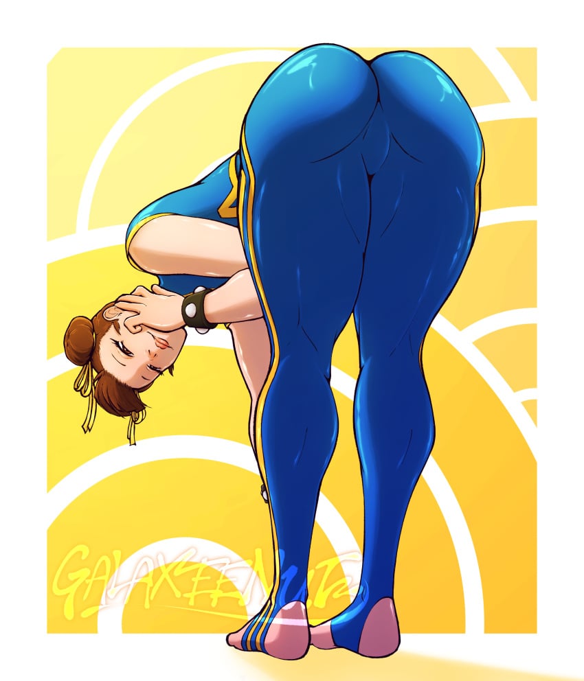 1girls ass ass_bigger_than_head ass_focus barefoot bent_over bracelets brown_eyes brown_hair capcom chun-li clothing crop_top face_down_ass_up feet female female_only full_body_suit fully_clothed galaxee_nut hair_bun hair_buns hand_on_head huge_ass lips looking_at_viewer looking_back mature_female milf muscle_mommy muscles muscular muscular_legs muscular_thighs presenting pussy shiny_skin smile smiling smiling_at_viewer solo street_fighter street_fighter_6 tagme thick_lips thick_thighs thighs thunder_thighs tight_clothing tights